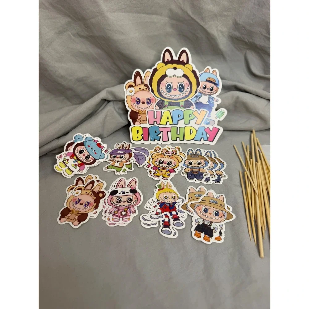 Labubu The Monsters Happy Birthday Cake Topper Set Pop Mart Inspired Decor